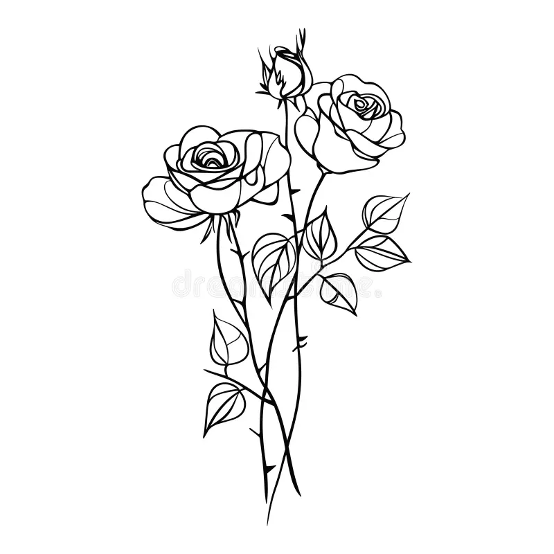 blossom-roses-stem-leaves-line-drawing-flowers-engraving-style-hand-drawn-realistic-open-rosebuds-blossom-roses-stem-321098417
